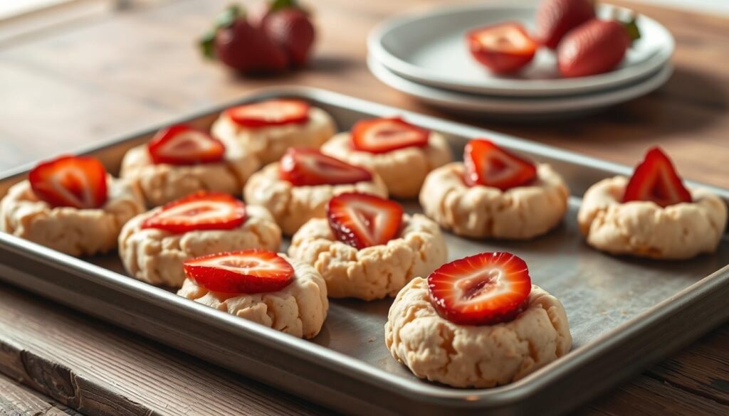 serving strawberry cheesecake cookies serving strawberry cheesecake cookies