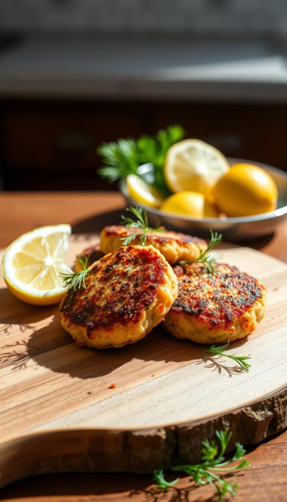 Serving Salmon Cakes Serving Salmon Cakes